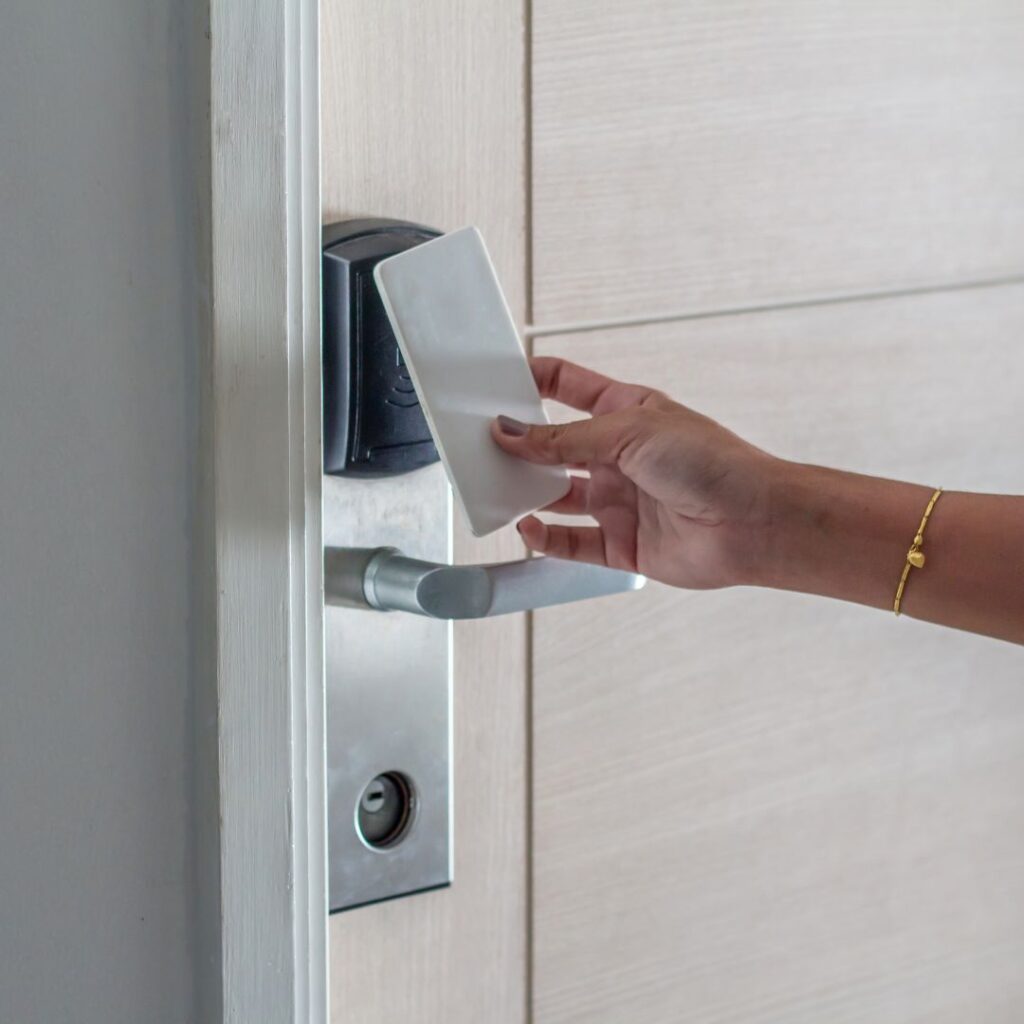 keycard and door handle, as in hotel