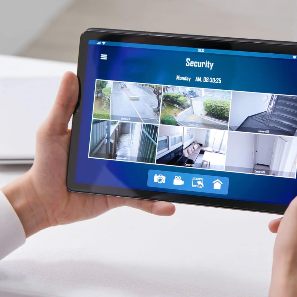 monitoring security camera on tablet